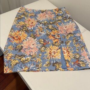 Talbots Linen Boho Twee Preppy Pastel Spring Summer Beachy Floral Slit Skirt 8